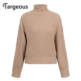 Fargeous Khaki Turtleneck Women Sweater Autumn Winter Long Sleeve Jumper 2019 Knitted Loose Fashion Pullover Femme