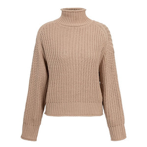 Fargeous Khaki Turtleneck Women Sweater Autumn Winter Long Sleeve Jumper 2019 Knitted Loose Fashion Pullover Femme