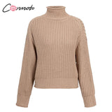 Conmoto inverno pullovers camisola de malha feminina blusas casuais jumper sólido cáqui feminino camisola de gola alta malhas pull femme