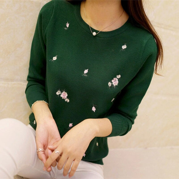 2019 Autumn Sweater Women Embroidery Knitted Winter Women Sweater And Pullover Female Tricot Jersey Jumper Pull Femme