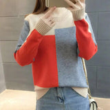 Fashion  Women Winter Sweater Autumn Patchwork Knitted Long Sleeve Pullover Female Tricot Jumper Pull Femme