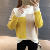 Fashion  Women Winter Sweater Autumn Patchwork Knitted Long Sleeve Pullover Female Tricot Jumper Pull Femme