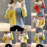 Fashion  Women Winter Sweater Autumn Patchwork Knitted Long Sleeve Pullover Female Tricot Jumper Pull Femme