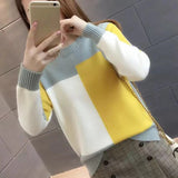 Fashion  Women Winter Sweater Autumn Patchwork Knitted Long Sleeve Pullover Female Tricot Jumper Pull Femme