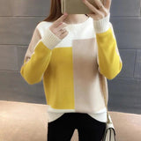 Fashion  Women Winter Sweater Autumn Patchwork Knitted Long Sleeve Pullover Female Tricot Jumper Pull Femme