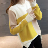 Fashion  Women Winter Sweater Autumn Patchwork Knitted Long Sleeve Pullover Female Tricot Jumper Pull Femme