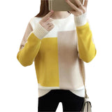 Fashion  Women Winter Sweater Autumn Patchwork Knitted Long Sleeve Pullover Female Tricot Jumper Pull Femme