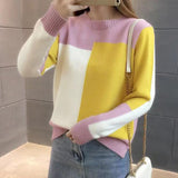 Fashion  Women Winter Sweater Autumn Patchwork Knitted Long Sleeve Pullover Female Tricot Jumper Pull Femme