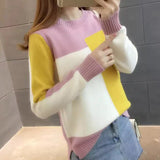 Fashion  Women Winter Sweater Autumn Patchwork Knitted Long Sleeve Pullover Female Tricot Jumper Pull Femme