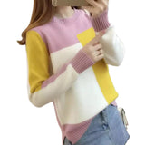 Fashion  Women Winter Sweater Autumn Patchwork Knitted Long Sleeve Pullover Female Tricot Jumper Pull Femme