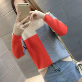 Fashion  Women Winter Sweater Autumn Patchwork Knitted Long Sleeve Pullover Female Tricot Jumper Pull Femme