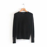 Huaxiafan Women Winter Sweater Stretchy Solid Knitted Autumn Thin Pullover O Neck Button Jumper sweaters Female Casual Tops pull