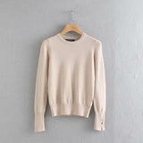 Huaxiafan Women Winter Sweater Stretchy Solid Knitted Autumn Thin Pullover O Neck Button Jumper sweaters Female Casual Tops pull