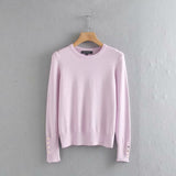 Huaxiafan Women Winter Sweater Stretchy Solid Knitted Autumn Thin Pullover O Neck Button Jumper sweaters Female Casual Tops pull