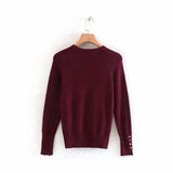 Huaxiafan Women Winter Sweater Stretchy Solid Knitted Autumn Thin Pullover O Neck Button Jumper sweaters Female Casual Tops pull