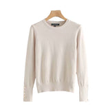 Huaxiafan Women Winter Sweater Stretchy Solid Knitted Autumn Thin Pullover O Neck Button Jumper sweaters Female Casual Tops pull