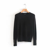 Huaxiafan Women Winter Sweater Stretchy Solid Knitted Autumn Thin Pullover O Neck Button Jumper sweaters Female Casual Tops pull