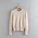 Huaxiafan Women Winter Sweater Stretchy Solid Knitted Autumn Thin Pullover O Neck Button Jumper sweaters Female Casual Tops pull