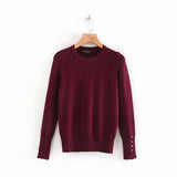 Huaxiafan Women Winter Sweater Stretchy Solid Knitted Autumn Thin Pullover O Neck Button Jumper sweaters Female Casual Tops pull