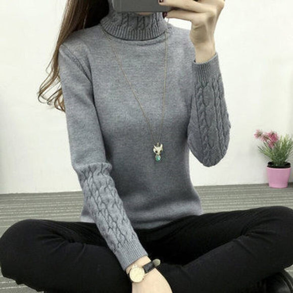 GAOKE Autumn Winter Thick Warm Turtleneck Sweater Women Knitted Pullovers Femme Pull High Elasticity Soft Female Pullover