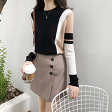 Hot selling Autumn Winter Sweater Women Contrast Color Pullover Jumper Long Sleeve O-Neck Knitted Tops Outwear Pull Femme D301