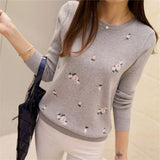 Winter Sweaters 2017 Women Embroidery Ladies Pullover Female Autumn High Elastic Tricot Jumper Fashion Winter Tops Pull Femme