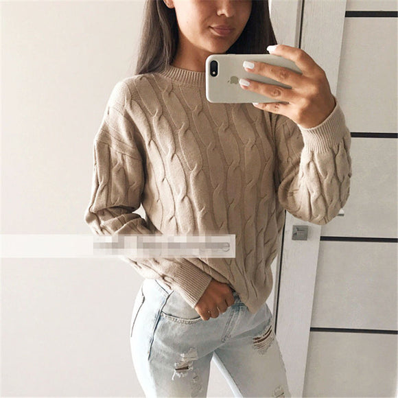 Women Sweaters Long Sleeve Twist Knitted Women's Pullovers Female Winter O Neck Ribbed Short Warm Sweaters Mujer Pull Femme