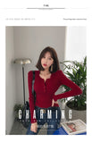 High Quality Sexy Red Sweater for Women Single Breasted Pullovers Slim Korean Lady's Sweater Spring Women Jumper Sexy Pull Femme
