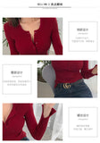 High Quality Sexy Red Sweater for Women Single Breasted Pullovers Slim Korean Lady's Sweater Spring Women Jumper Sexy Pull Femme