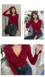 High Quality Sexy Red Sweater for Women Single Breasted Pullovers Slim Korean Lady's Sweater Spring Women Jumper Sexy Pull Femme