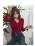 High Quality Sexy Red Sweater for Women Single Breasted Pullovers Slim Korean Lady's Sweater Spring Women Jumper Sexy Pull Femme